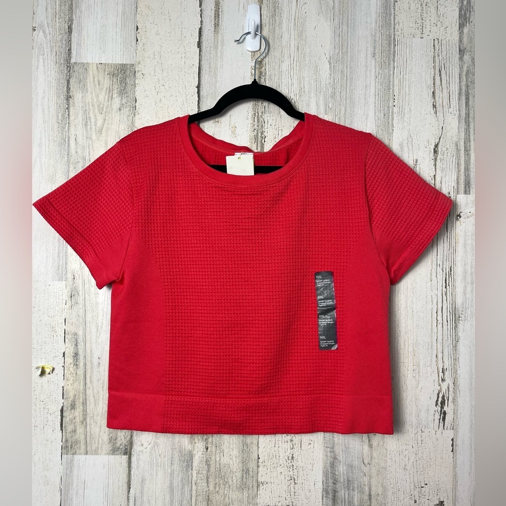 All In Motion Waffle Knit T-Shirt Womens XXL Moisture Wicking Cropped Red NWT